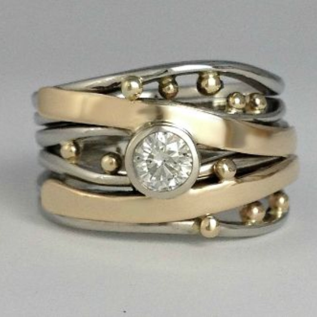 Δαχτυλίδι Wrap με Bezel από Ασήμι και Χρυσό