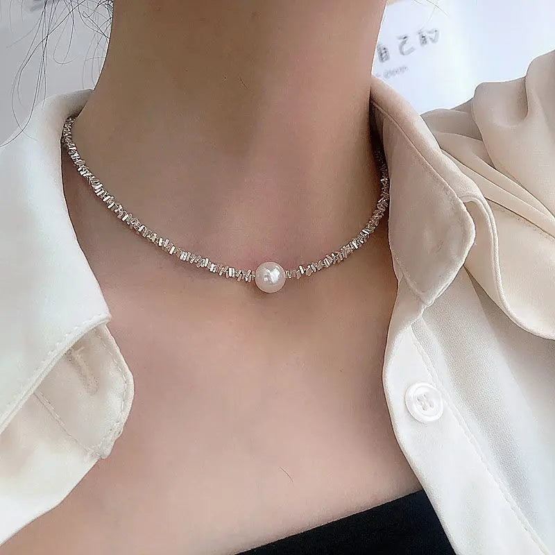 Ασημένιο Μινιμαλιστικό Choker με Μαργαριτάρια