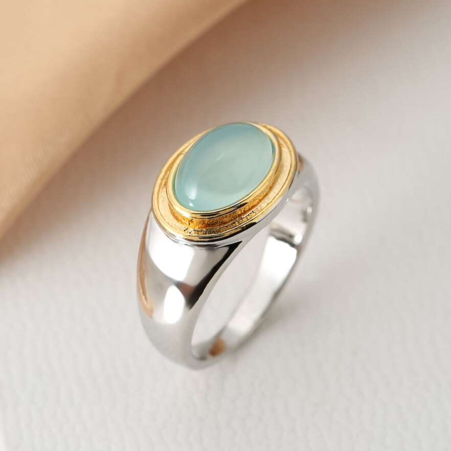 Δαχτυλίδι Bezel Cabochon από Ασήμι και Χρυσό